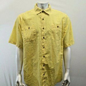 Denver Hayes Mens 2XL Modern Fit Yellow Linen/Cotton Button Up Shirt